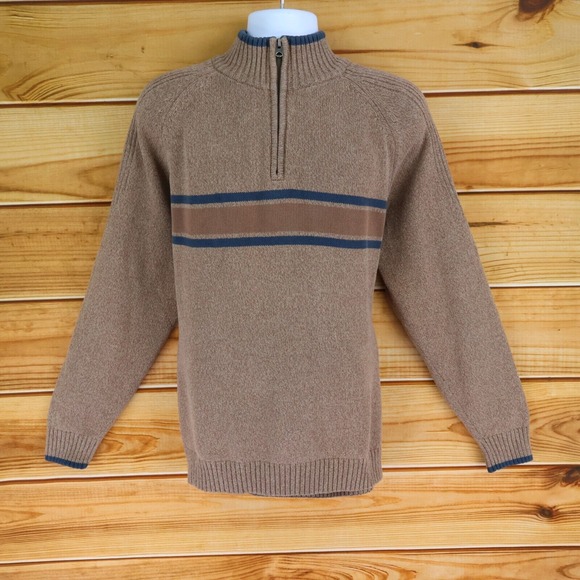 Columbia Pullover Sweater 1/4 Zip High Neck Mens Size XXL Brown Blue Stripe‎ - Picture 1 of 9